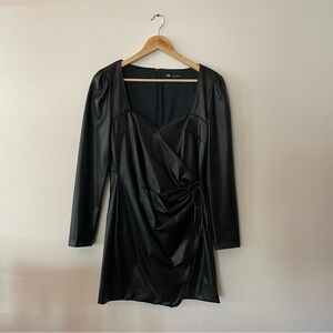 Zara faux leather mini dress, black (L).